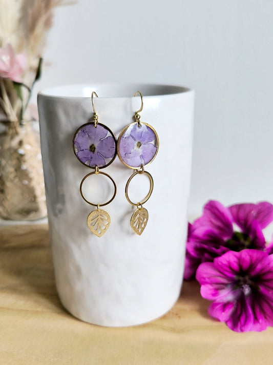 Boucles d'oreilles rondes : Bulle fleurie violette