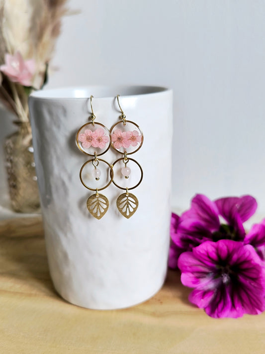 Boucles d'oreilles rondes : Bulle fleurie rose