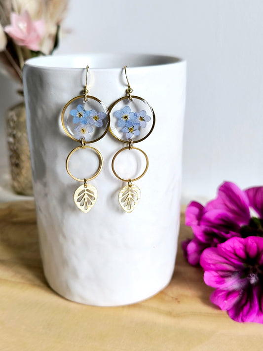 Boucles d'oreilles rondes : Bulle fleurie bleue