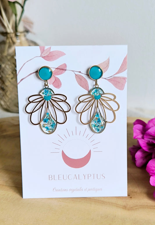 Boucles d'oreilles fleuries résine et émail : Nénuphar