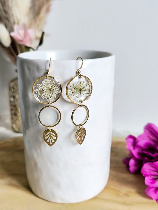 Boucles d'oreilles rondes : Bulle fleurie blanche