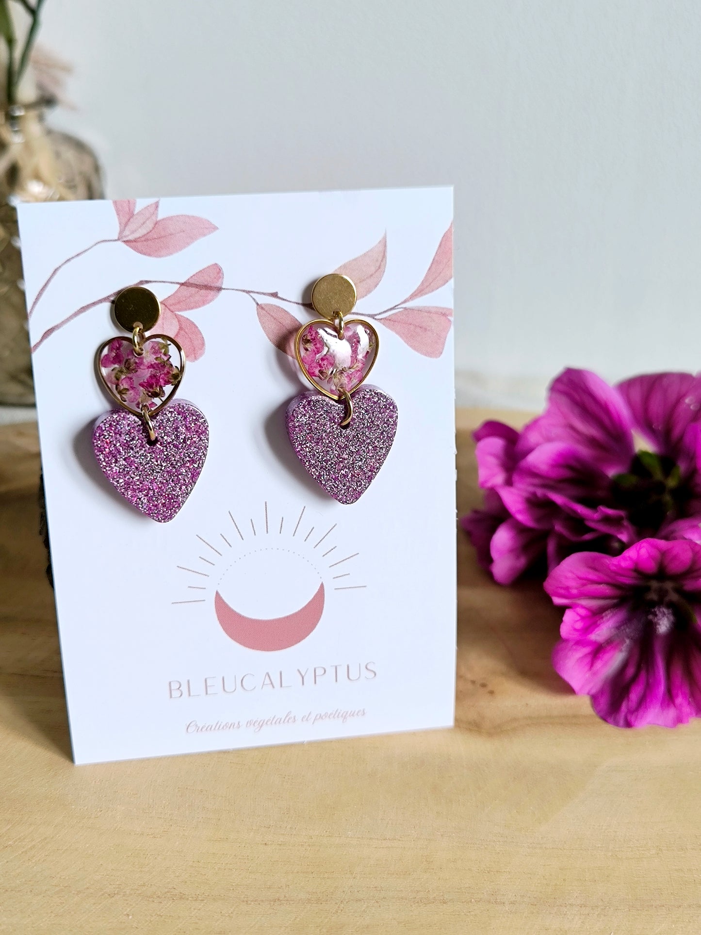 Boucles d'oreilles paillettes et fleurs : Amour pétillant