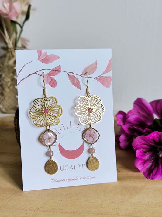 Boucles d'oreilles fleuries résine et émail : L'orchidée rose