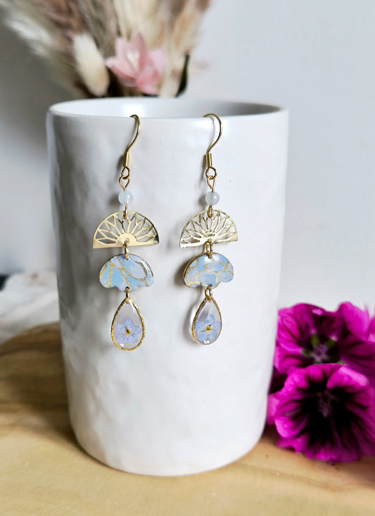 Boucles d'oreilles papier japonais : Brise florale