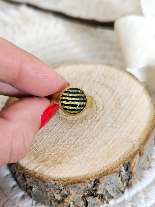 Bague florale japonisante : Noir