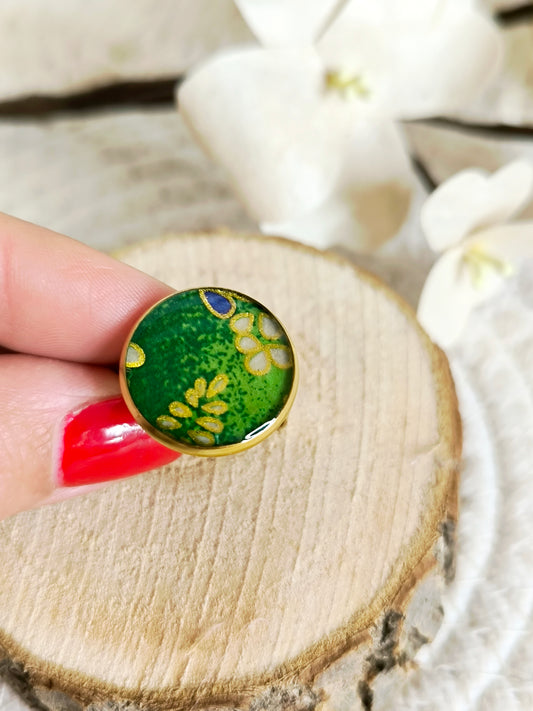 Bague florale japonisante : Vert