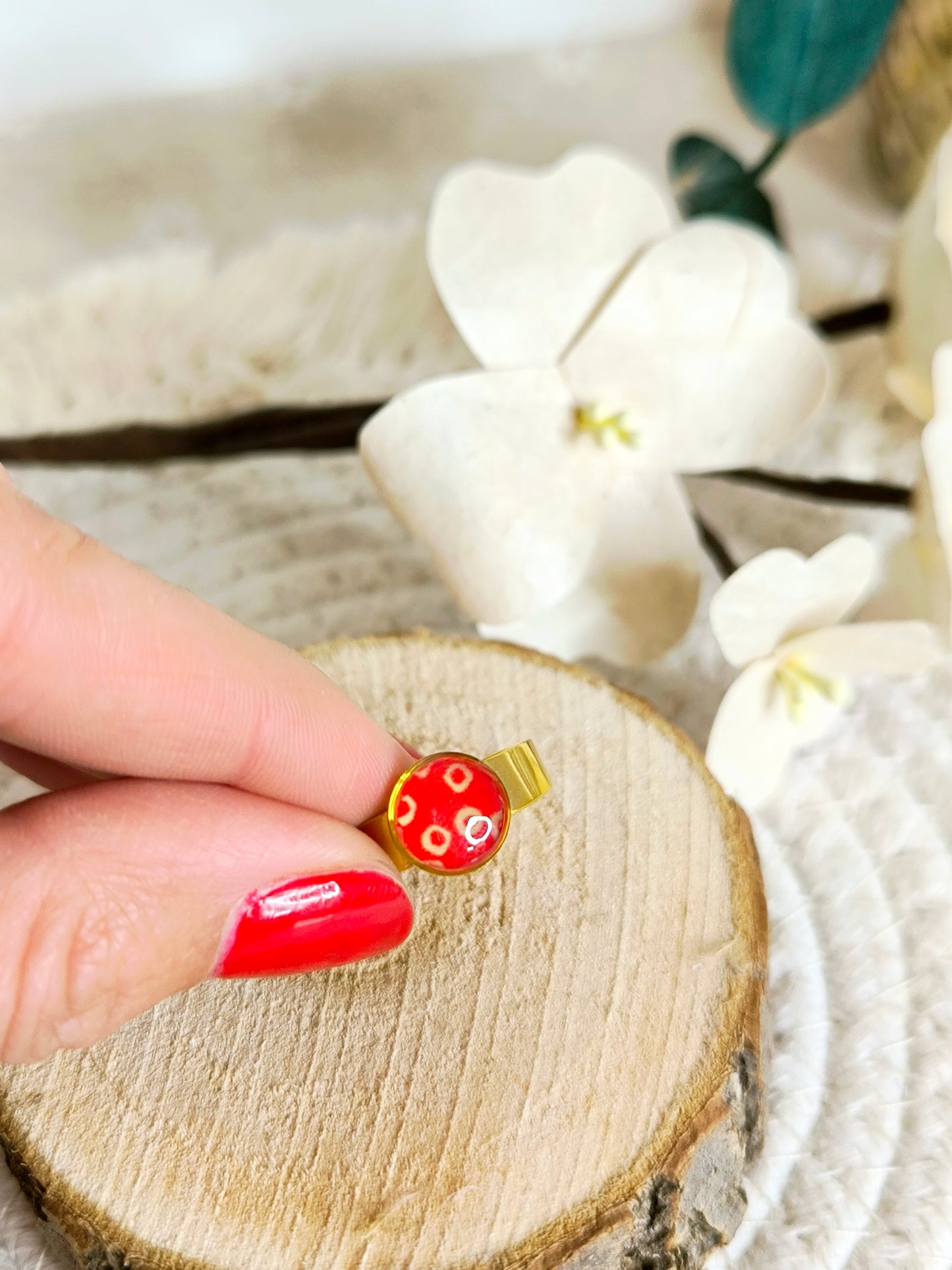 Bague florale japonisante : Rouge