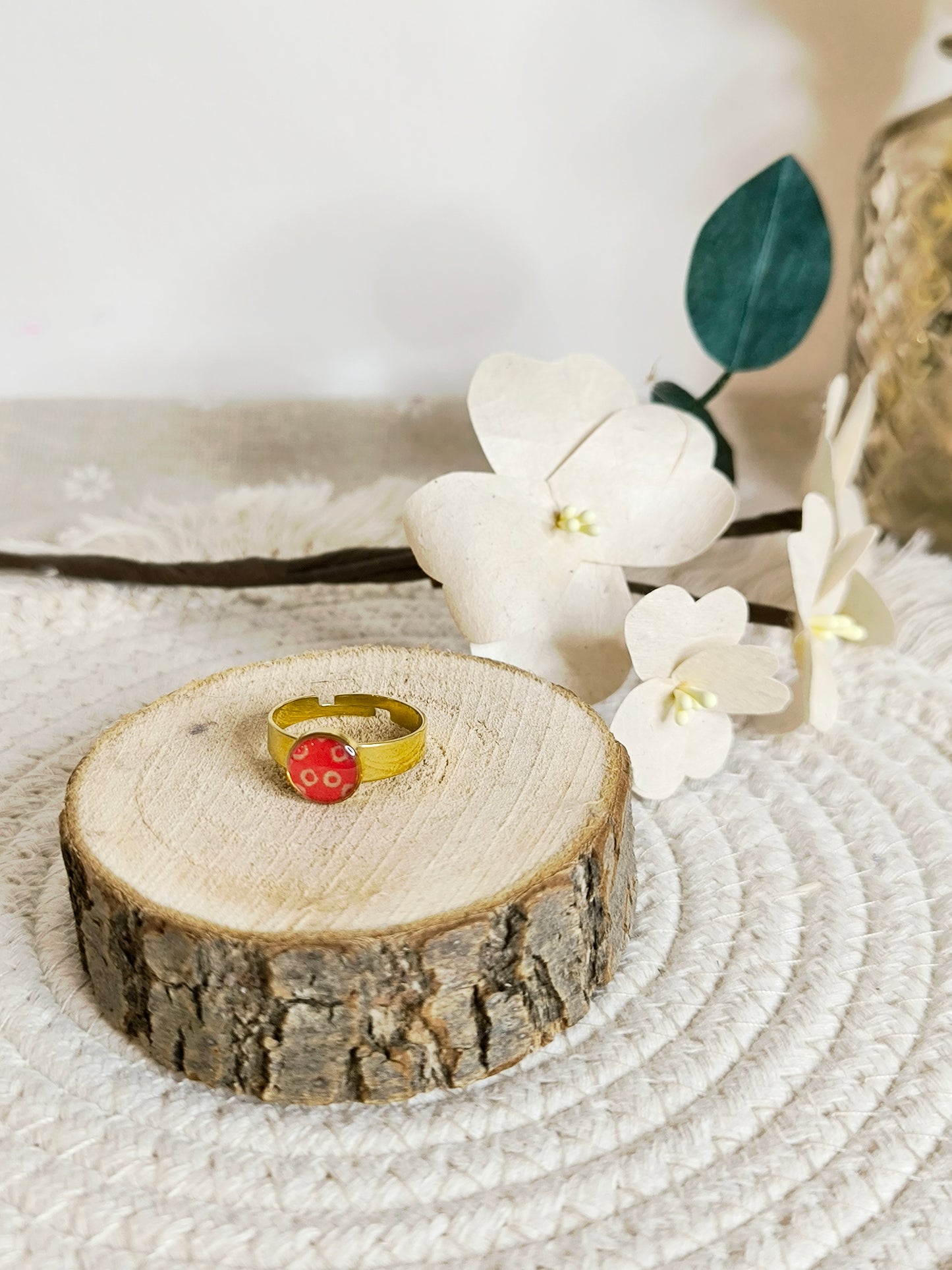 Bague florale japonisante : Rouge