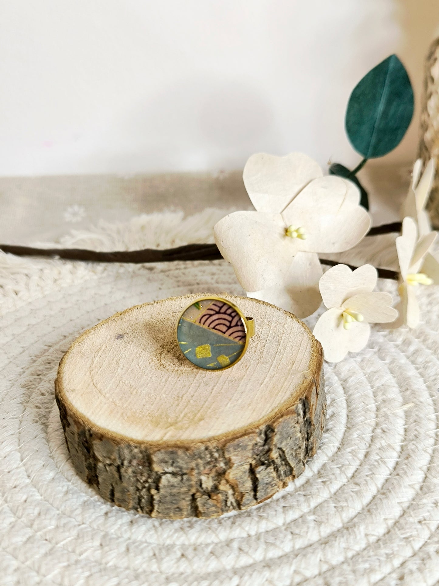 Bague florale japonisante : Ciel