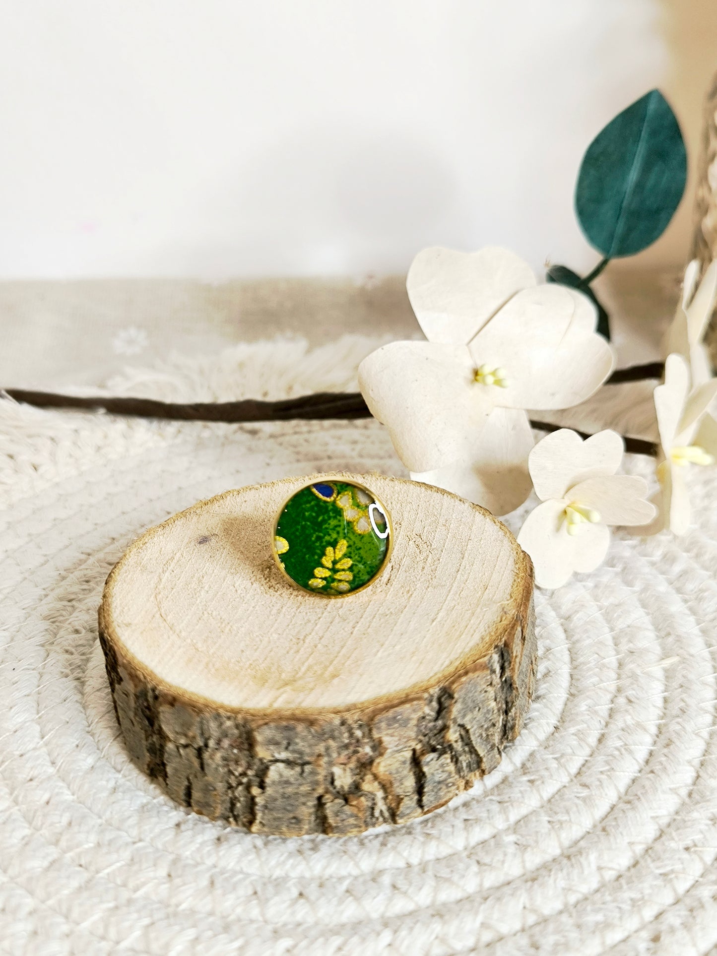 Bague florale japonisante : Vert