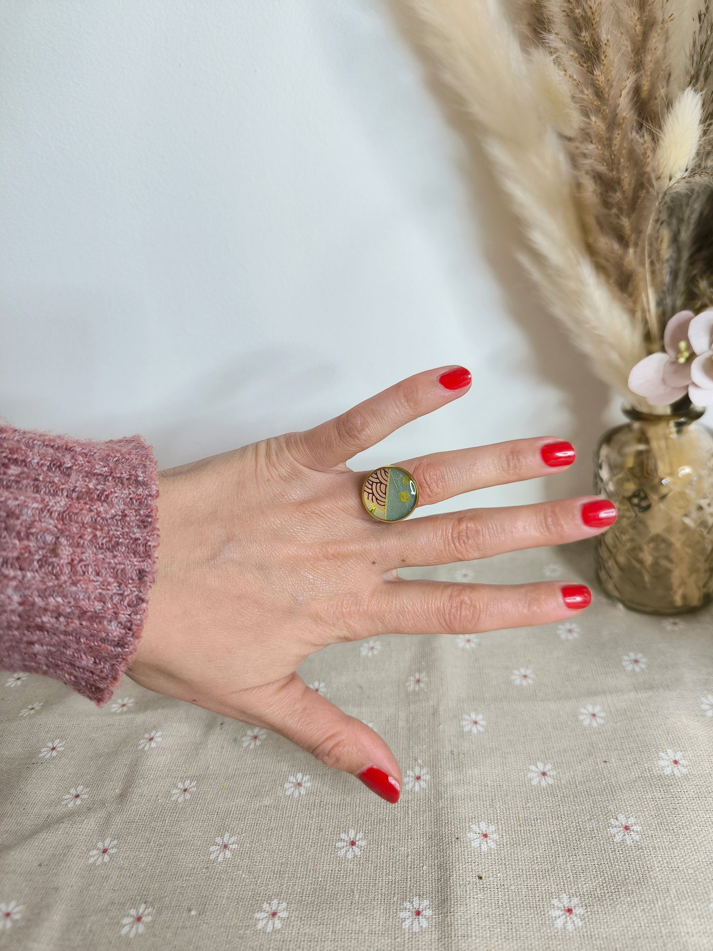 Bague florale japonisante : Ciel