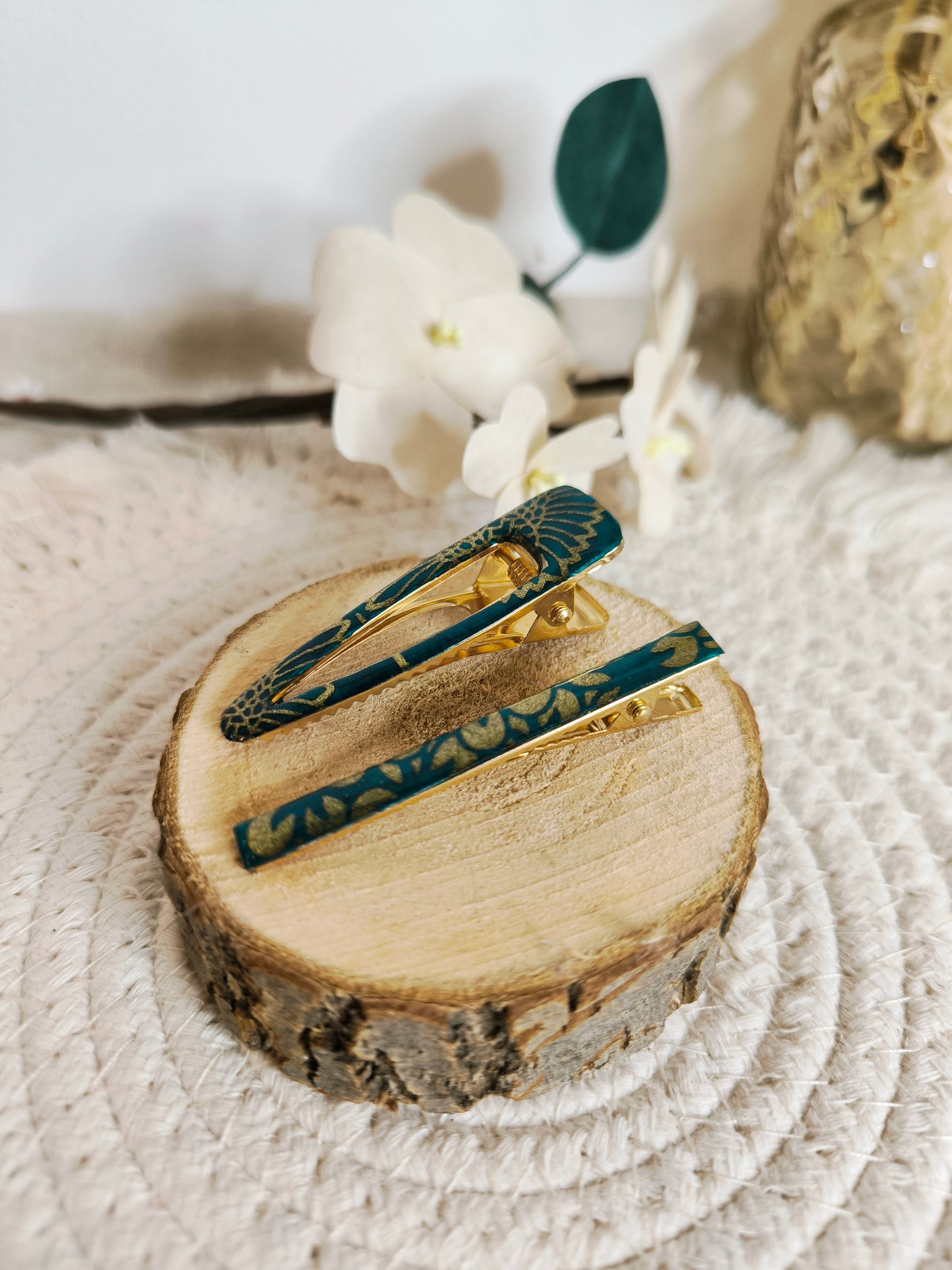 Duo de barrettes pour cheveux en papier Lokta