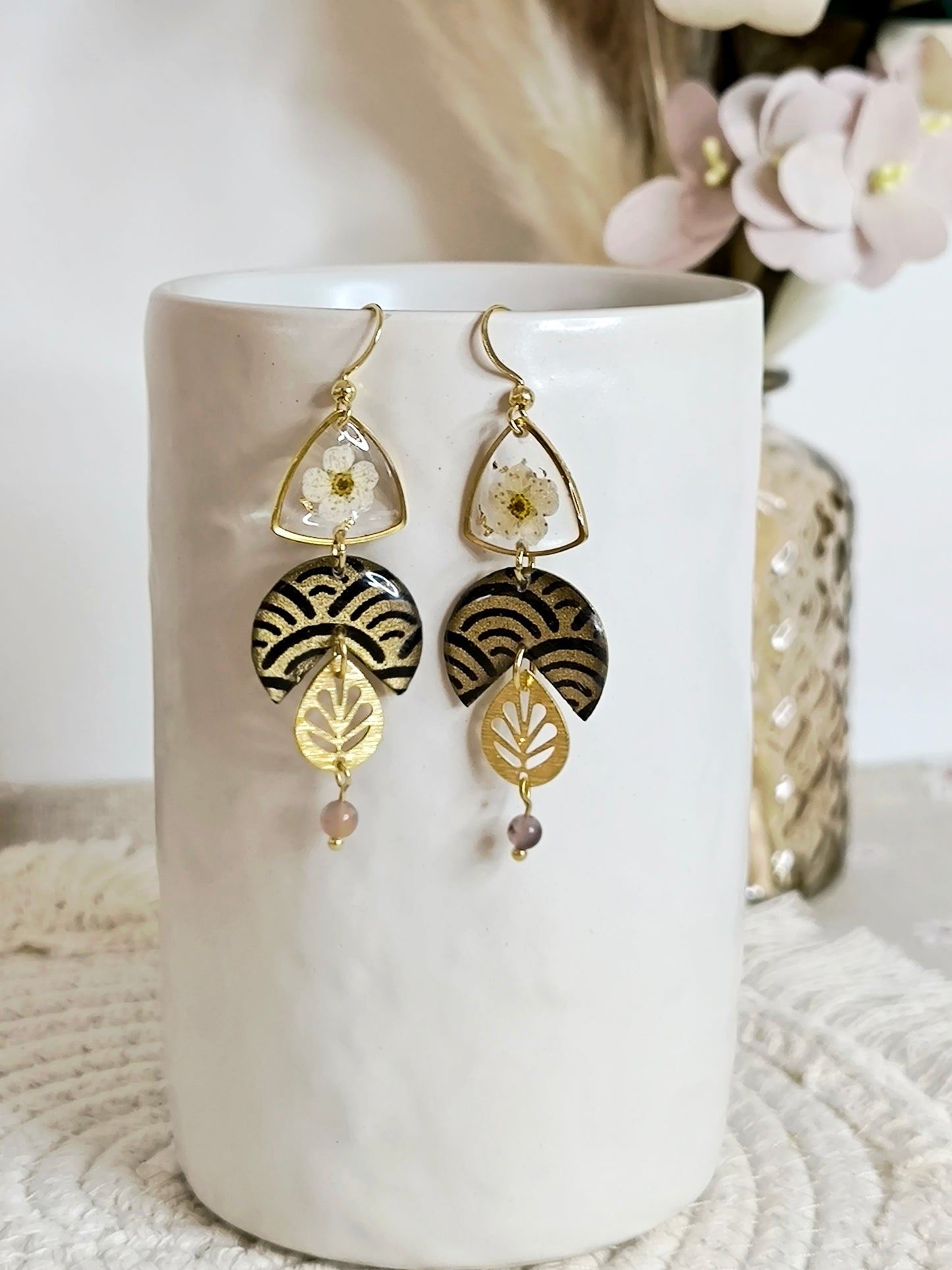 Boucles d'oreilles florales : Eventail du soleil noir