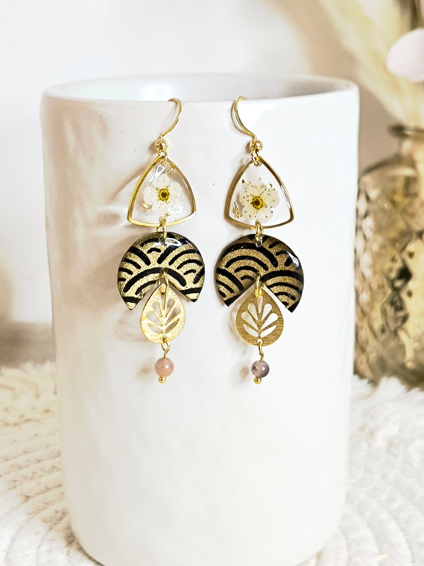 Boucles d'oreilles florales : Eventail du soleil noir