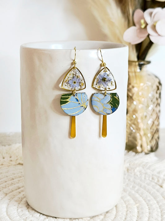 Boucles d'oreilles florales : Orée des rêves : bleu