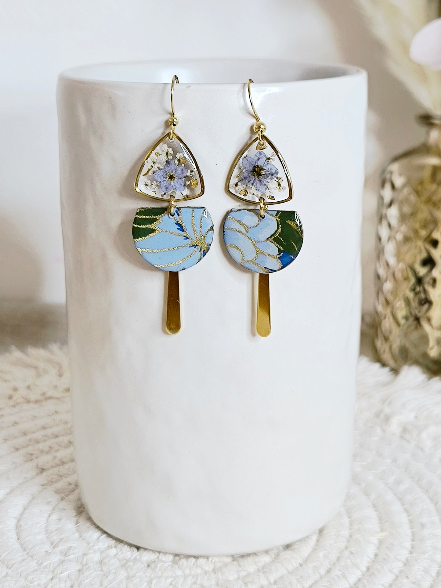 Boucles d'oreilles florales : Orée des rêves : bleu