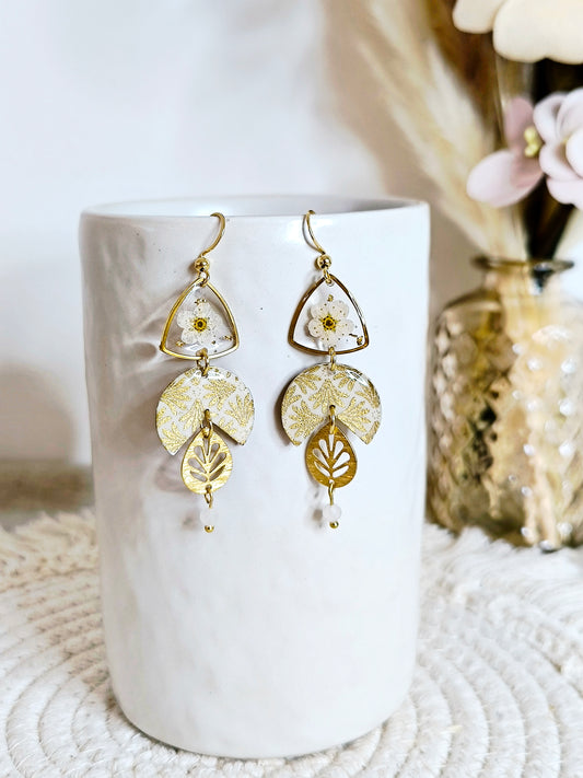 Boucles d'oreilles florales : Eventail du soleil Ivoire