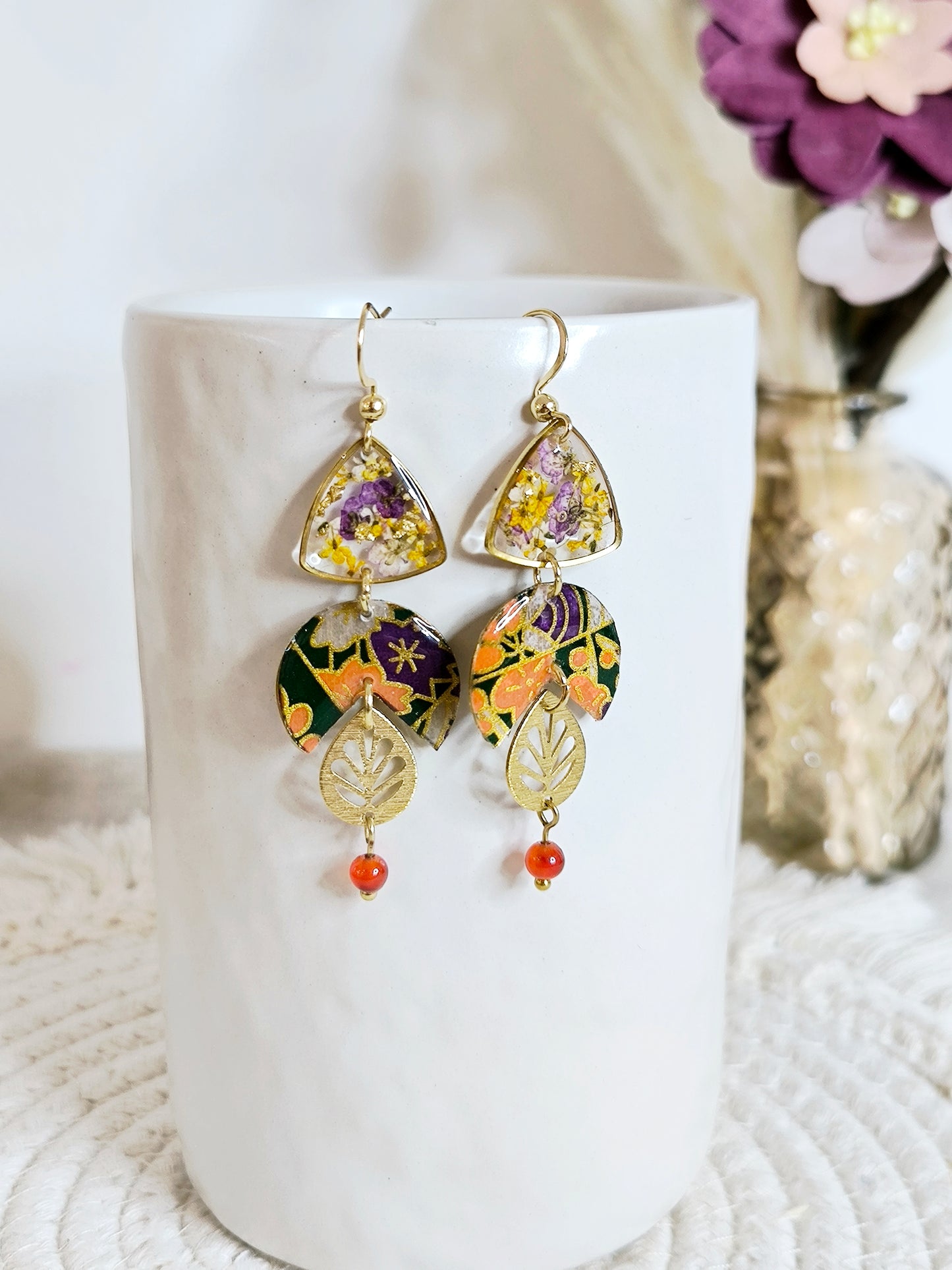 Boucles d'oreilles florales : Eventail du soleil multicolore