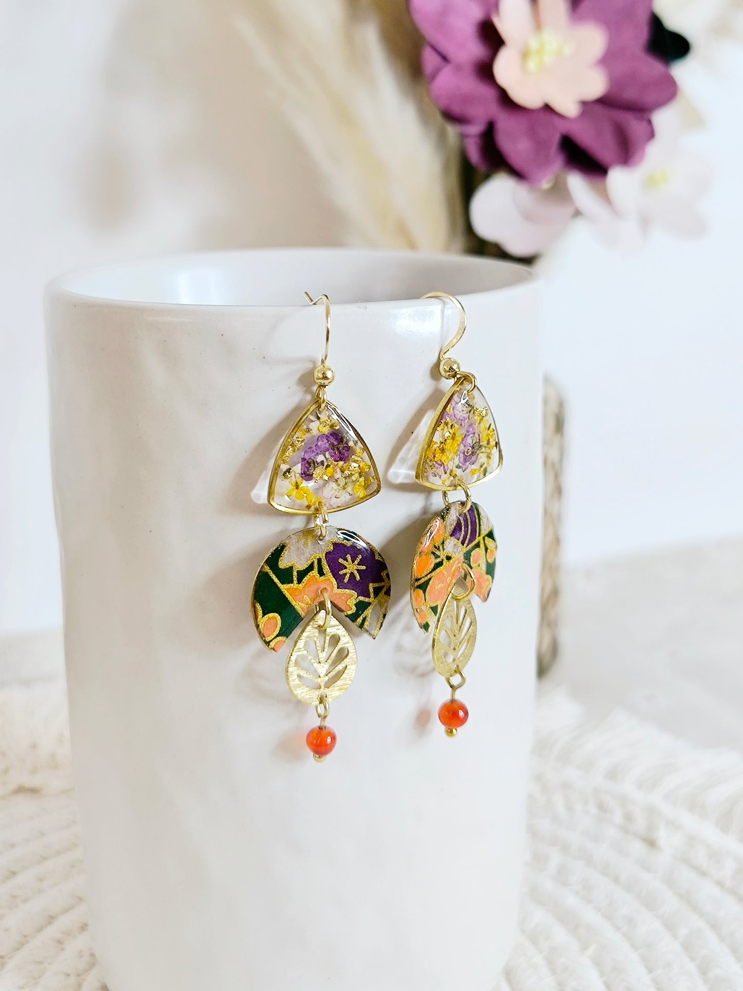 Boucles d'oreilles florales : Eventail du soleil multicolore