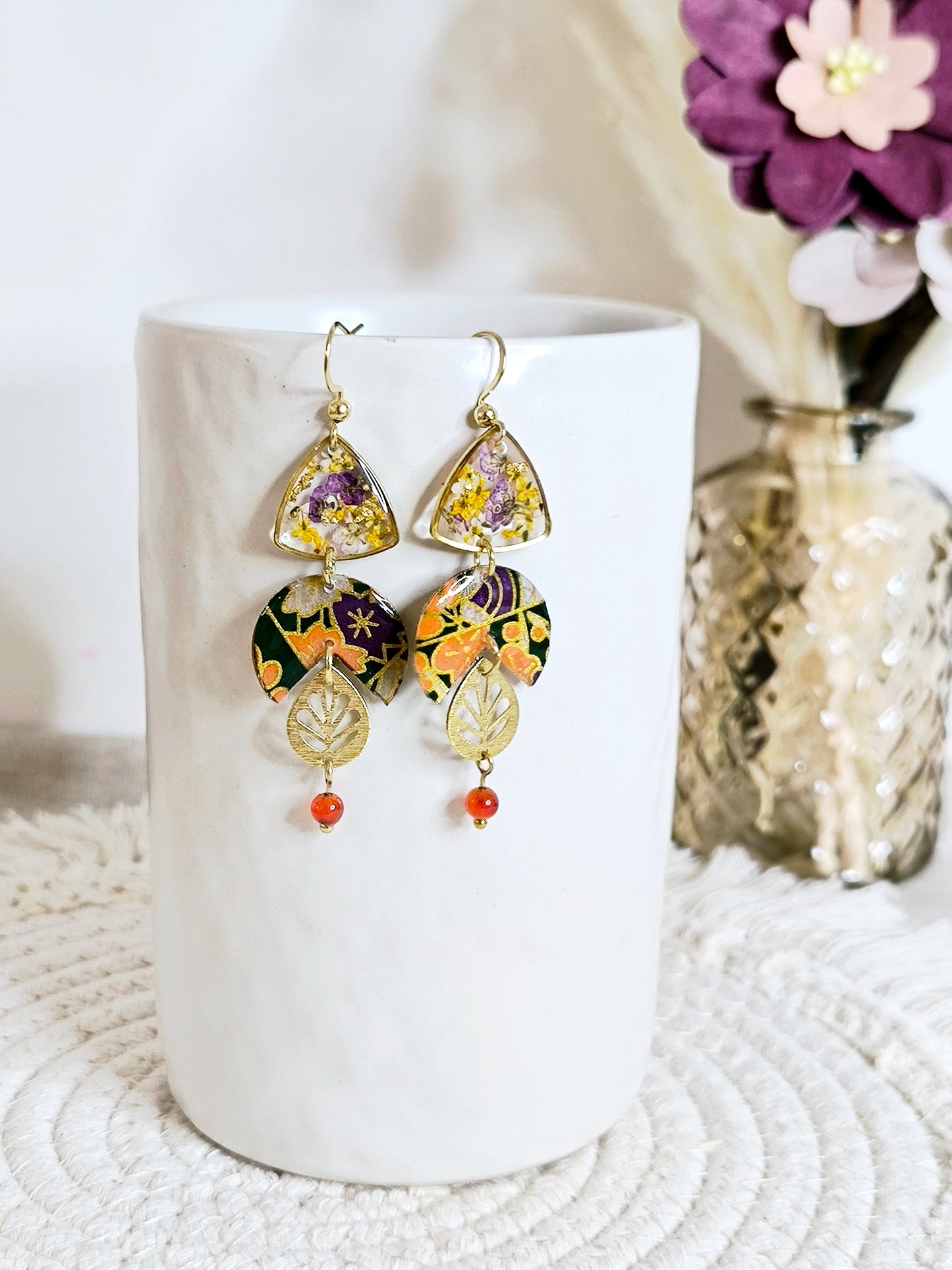 Boucles d'oreilles florales : Eventail du soleil multicolore