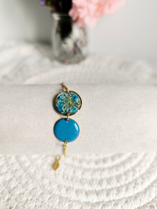 Bracelet fleurs et émail : bleu