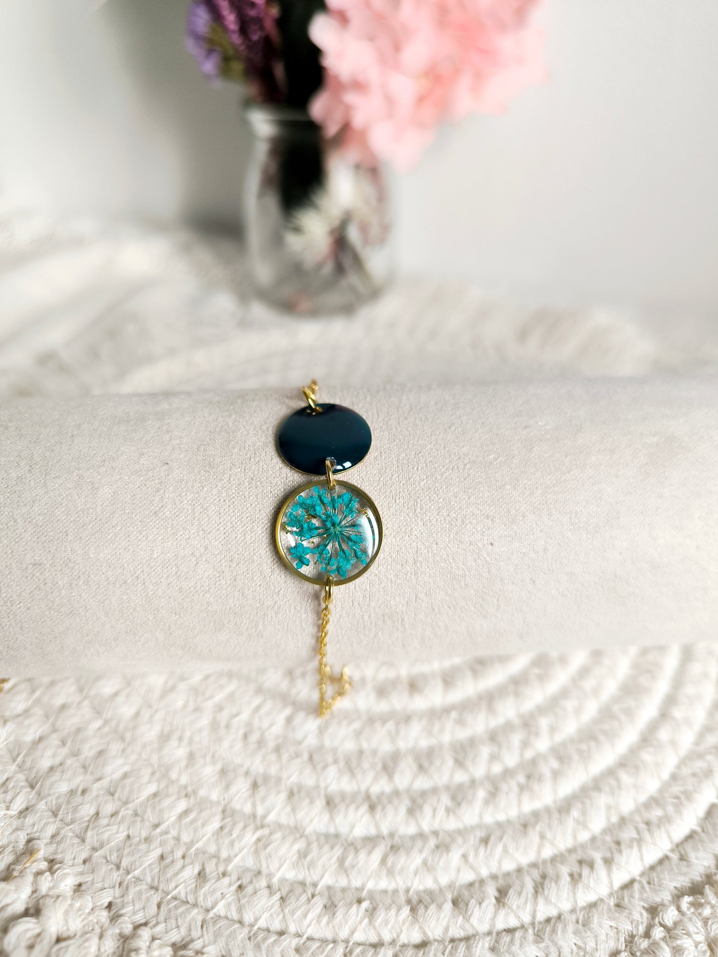 Bracelet fleurs et émail : turquoise