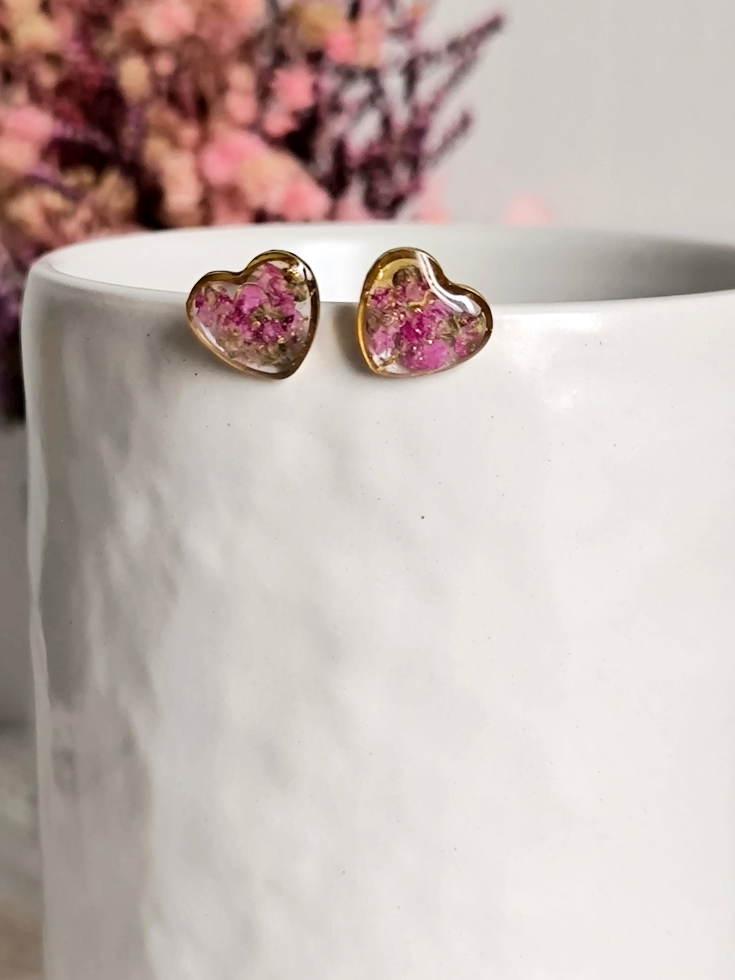 Boucles d'oreilles puces  : Cœur rose