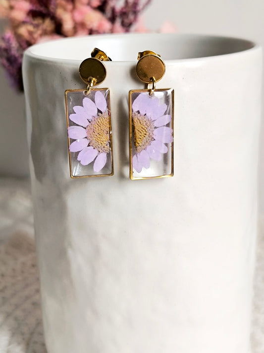 Boucles d'oreilles rectangulaires : Lilas