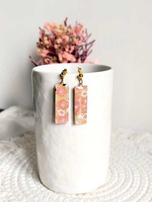 Boucles d'oreilles rectangulaires : Fleurs de cerisier