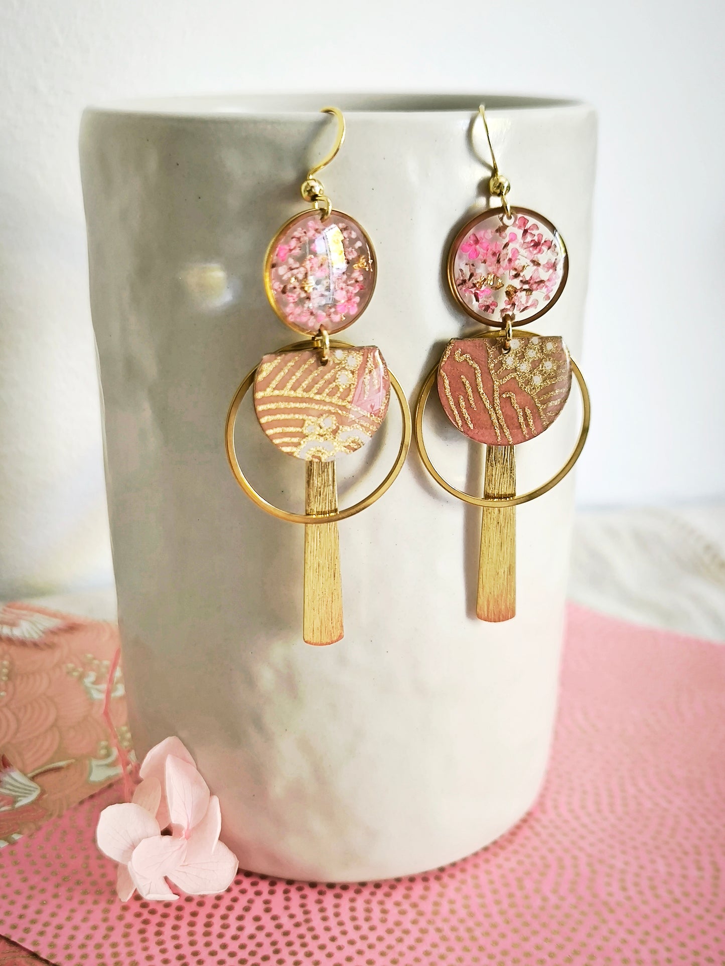 Boucles d’oreilles florales – Éclat de printemps au Japon - rosée