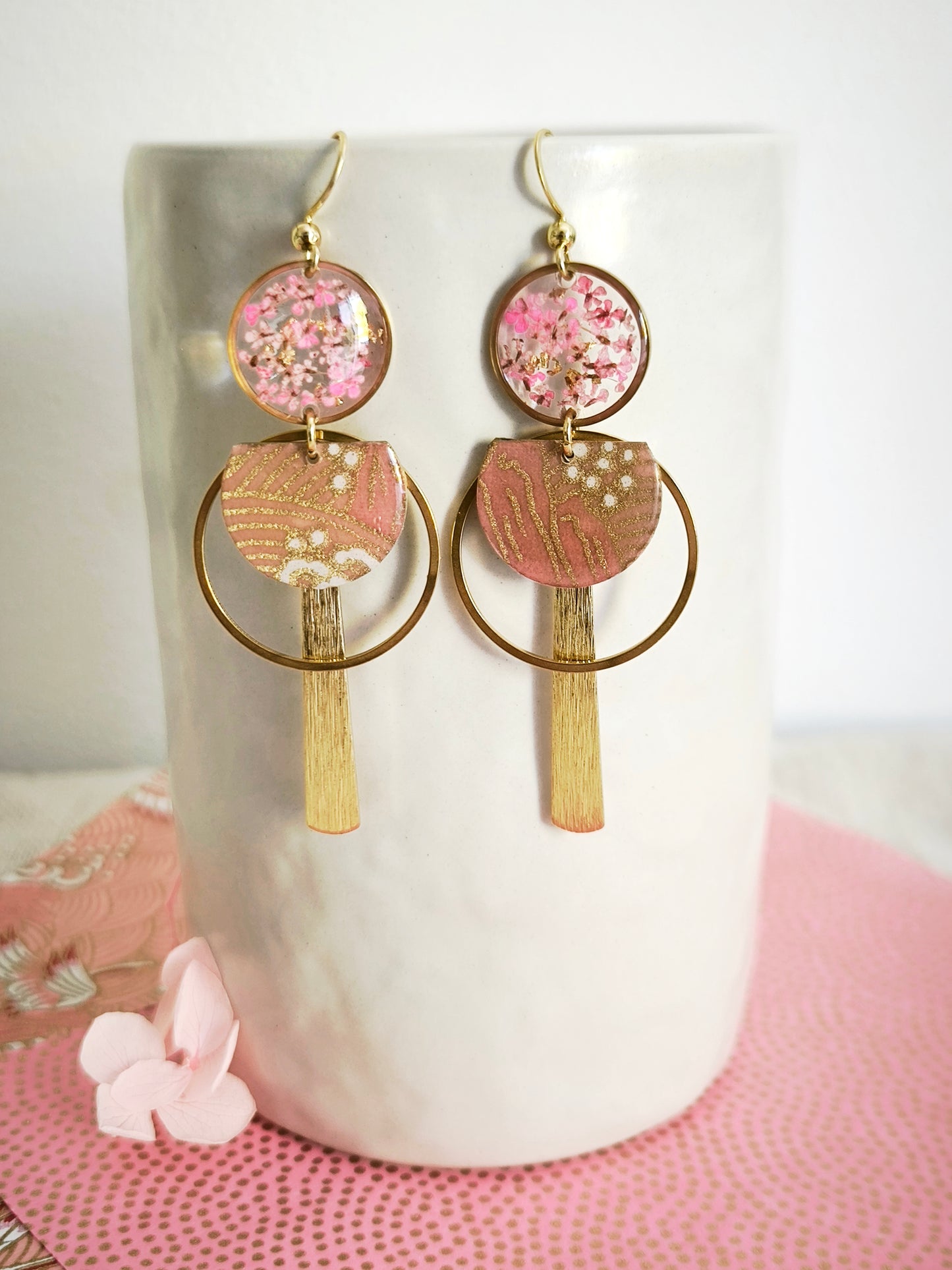 Boucles d’oreilles florales – Éclat de printemps au Japon - rosée