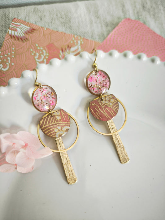 Boucles d’oreilles florales – Éclat de printemps au Japon - rosée