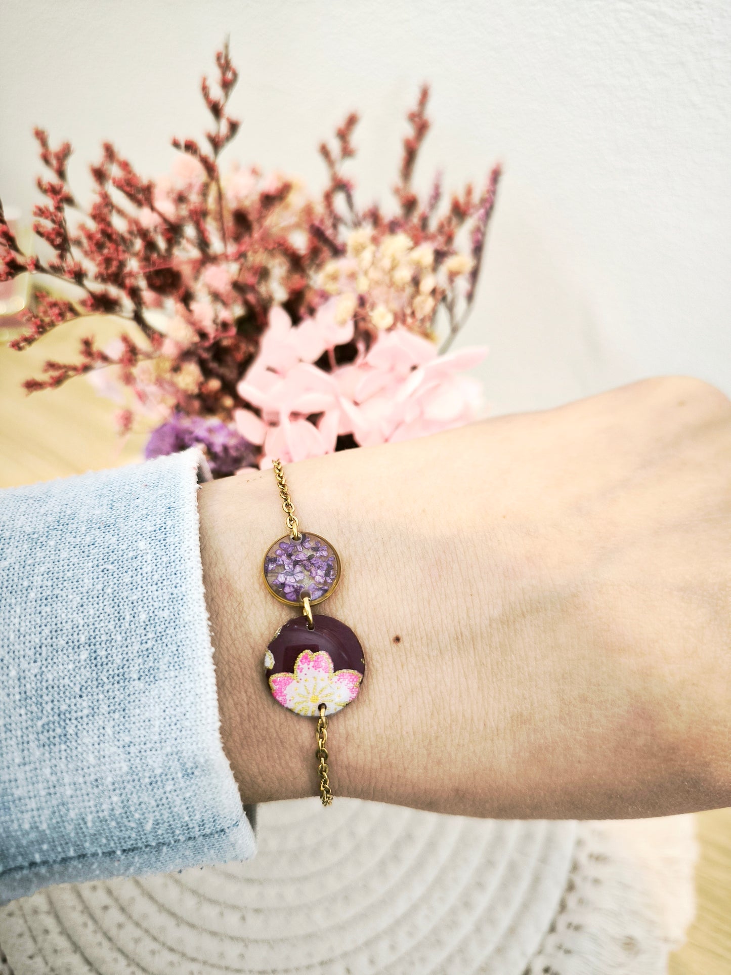 Bracelet Poétique – Papier Japonais & Fleur de Carotte Sauvage : L'échappée bulle