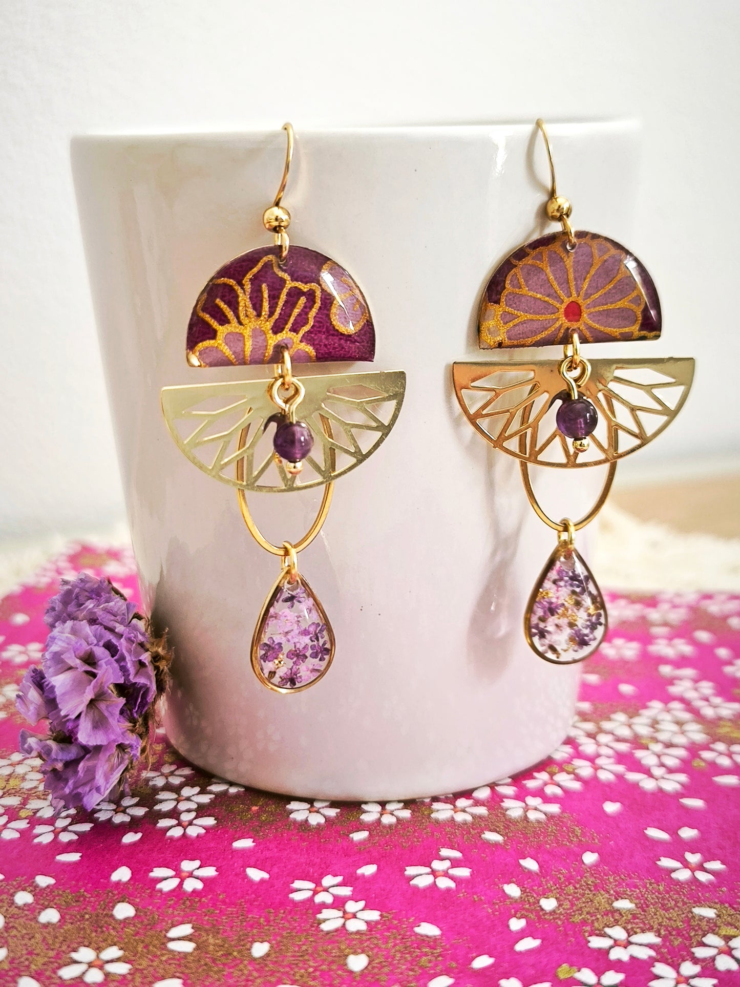 Boucles d'oreilles Hanamizuki - violette