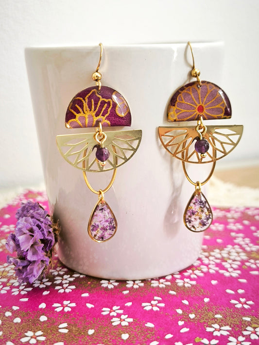 Boucles d'oreilles Hanamizuki - violette