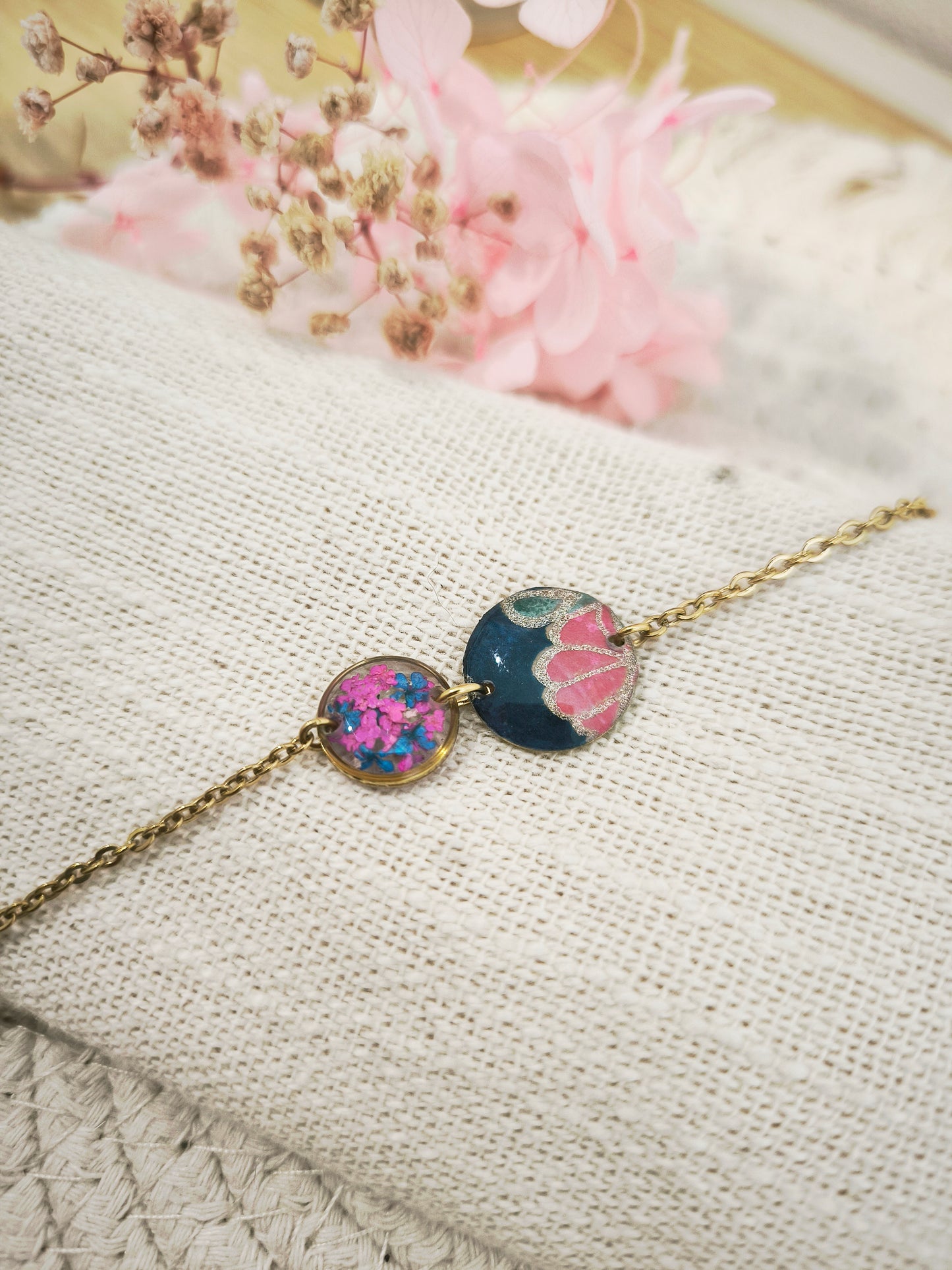 Bracelet Poétique – Papier Japonais & Fleur de Carotte Sauvage : L'échappée bulle