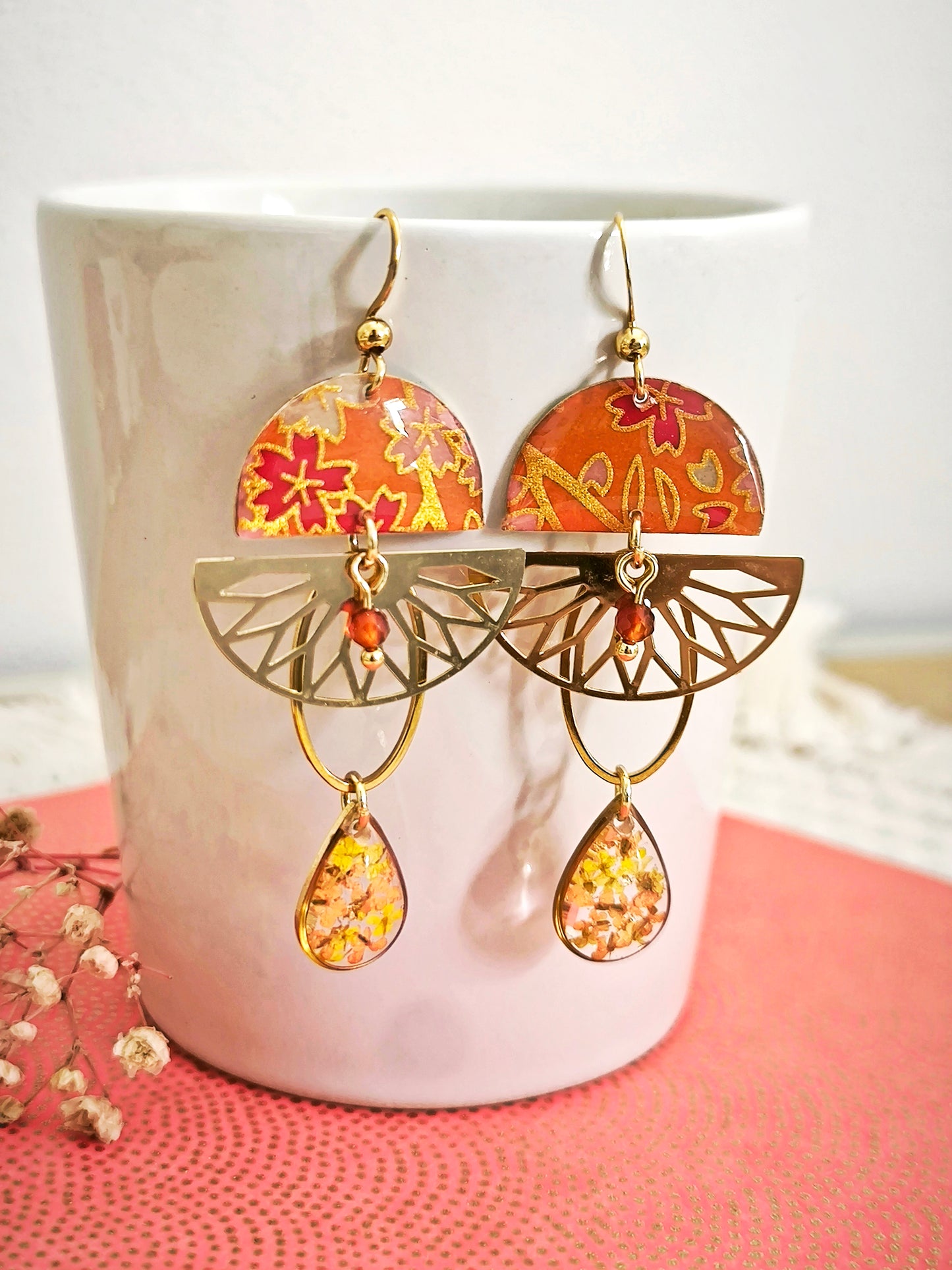 Boucles d'oreilles Hanamizuki - jaune orangé