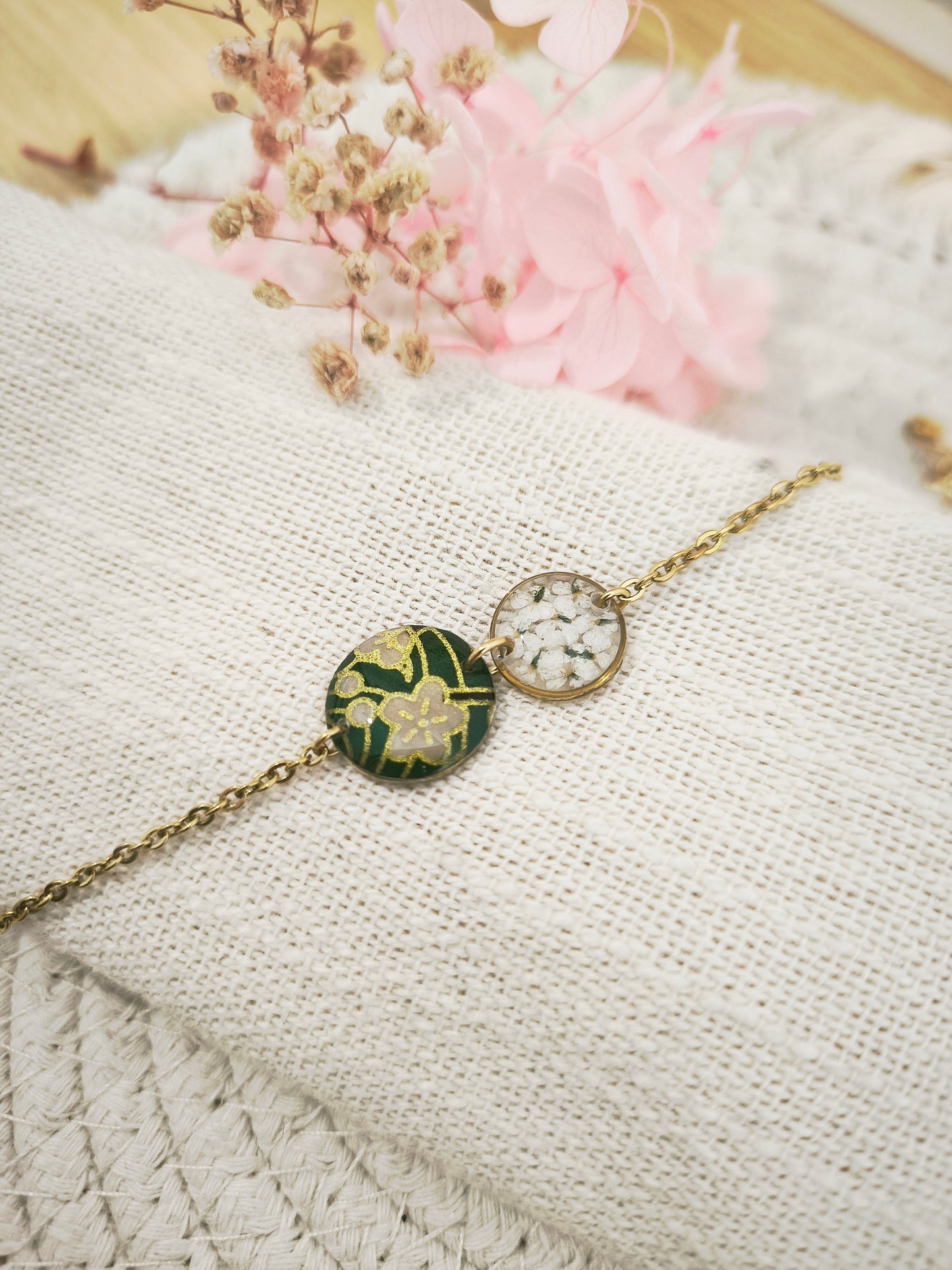 Bracelet Poétique – Papier Japonais & Fleur de Carotte Sauvage : L'échappée bulle