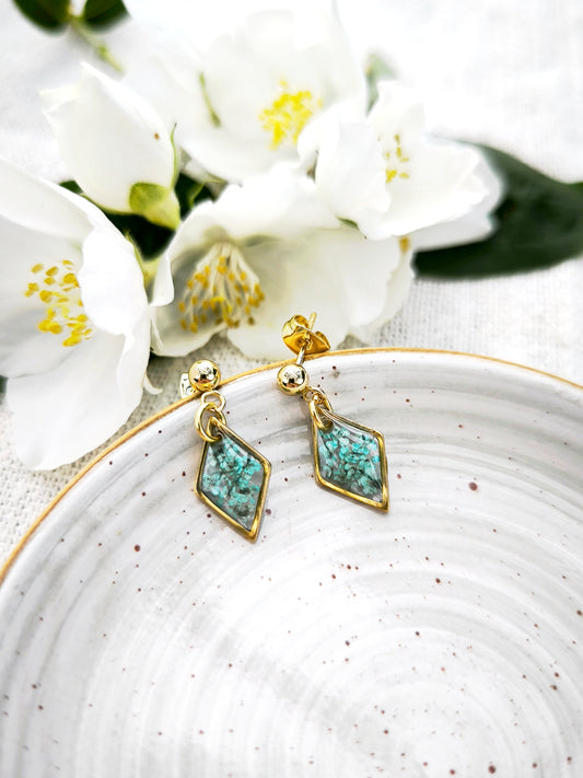 Mini Boucles d’oreilles fleuries - losange-  acier doré - divers coloris