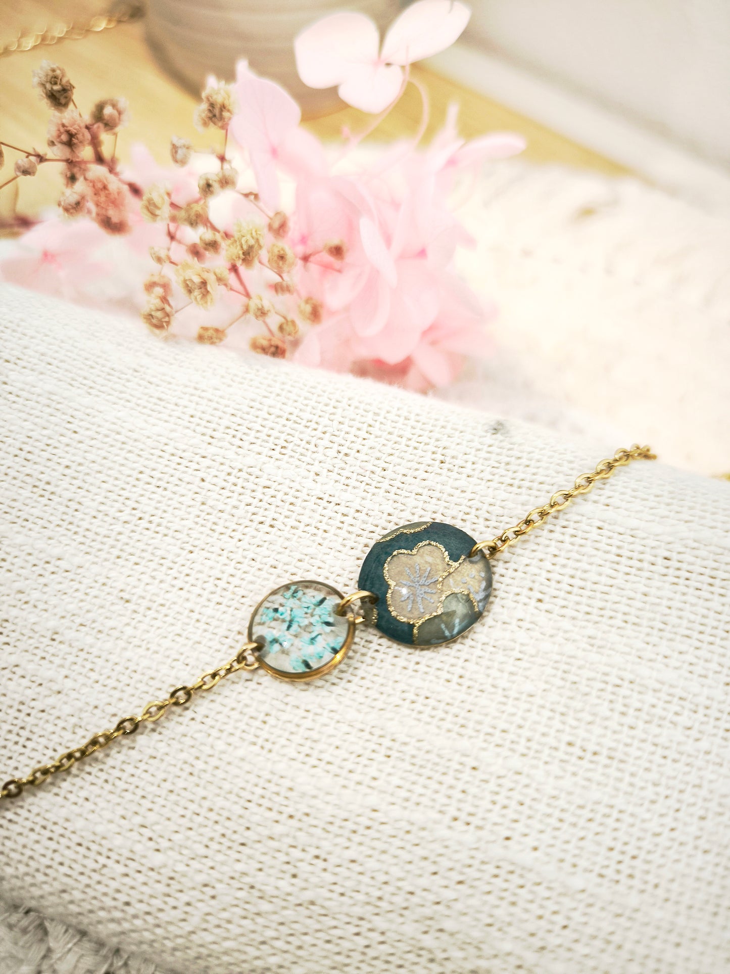 Bracelet Poétique – Papier Japonais & Fleur de Carotte Sauvage : L'échappée bulle