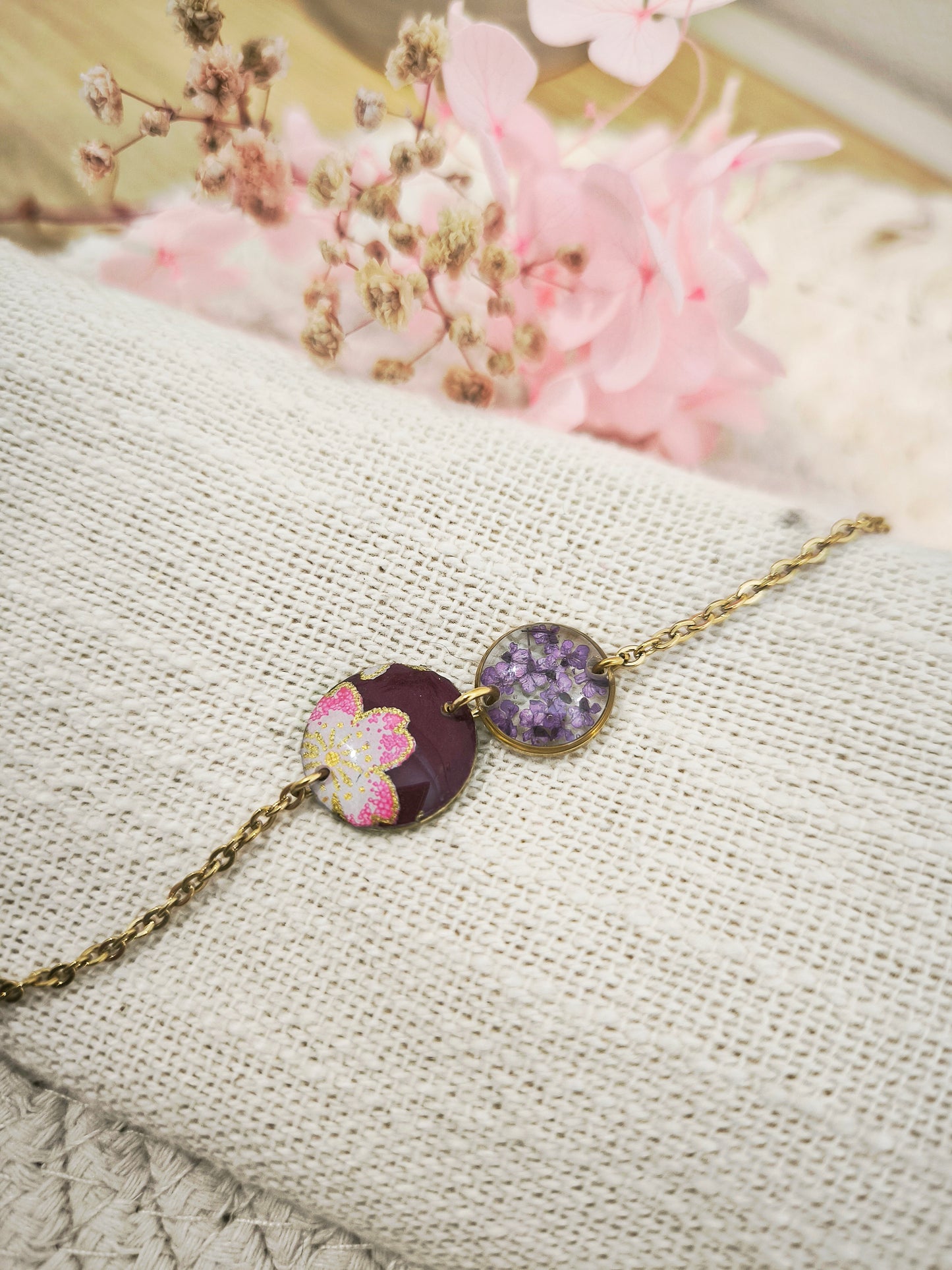 Bracelet Poétique – Papier Japonais & Fleur de Carotte Sauvage : L'échappée bulle