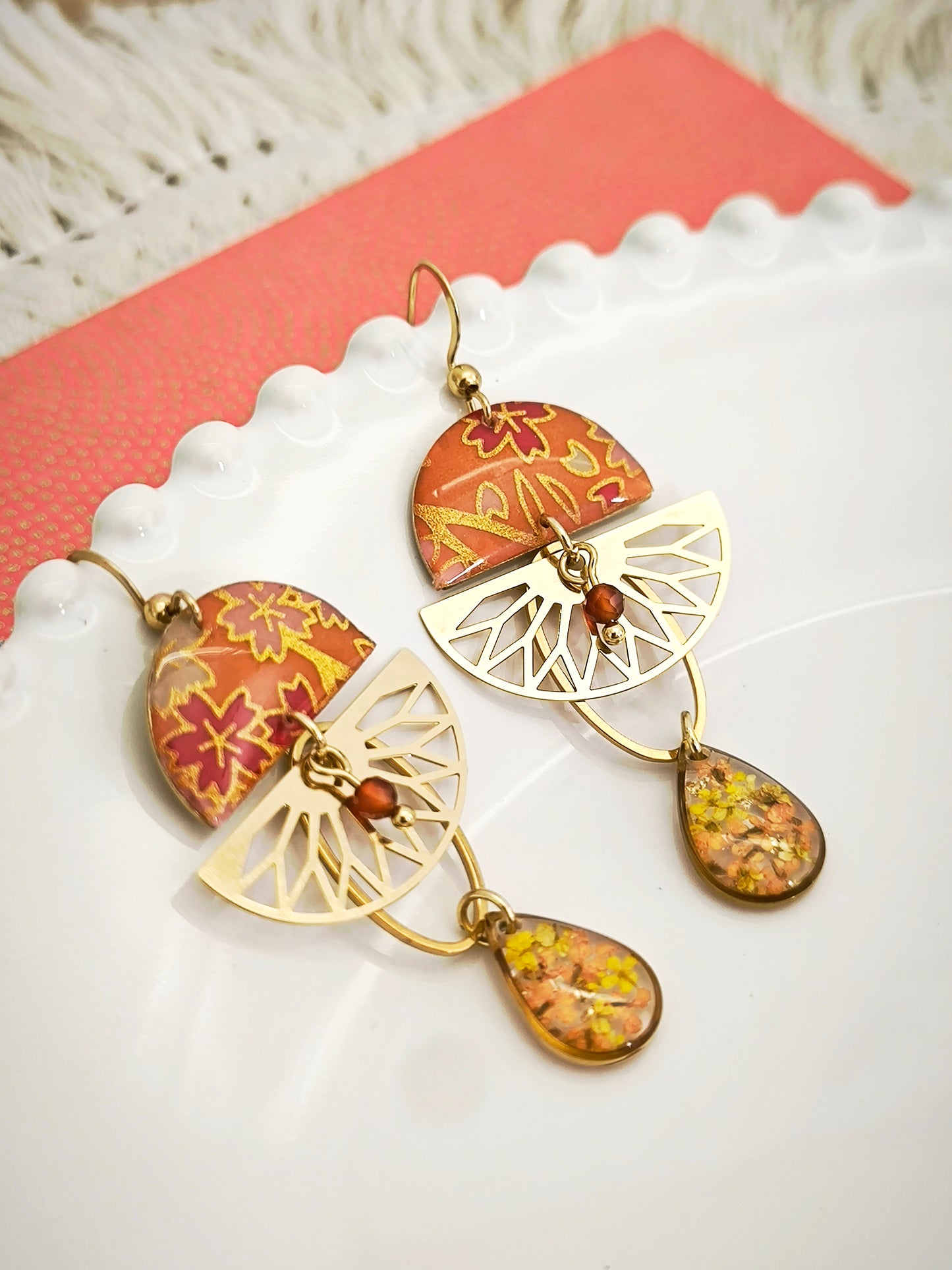 Boucles d'oreilles Hanamizuki - jaune orangé