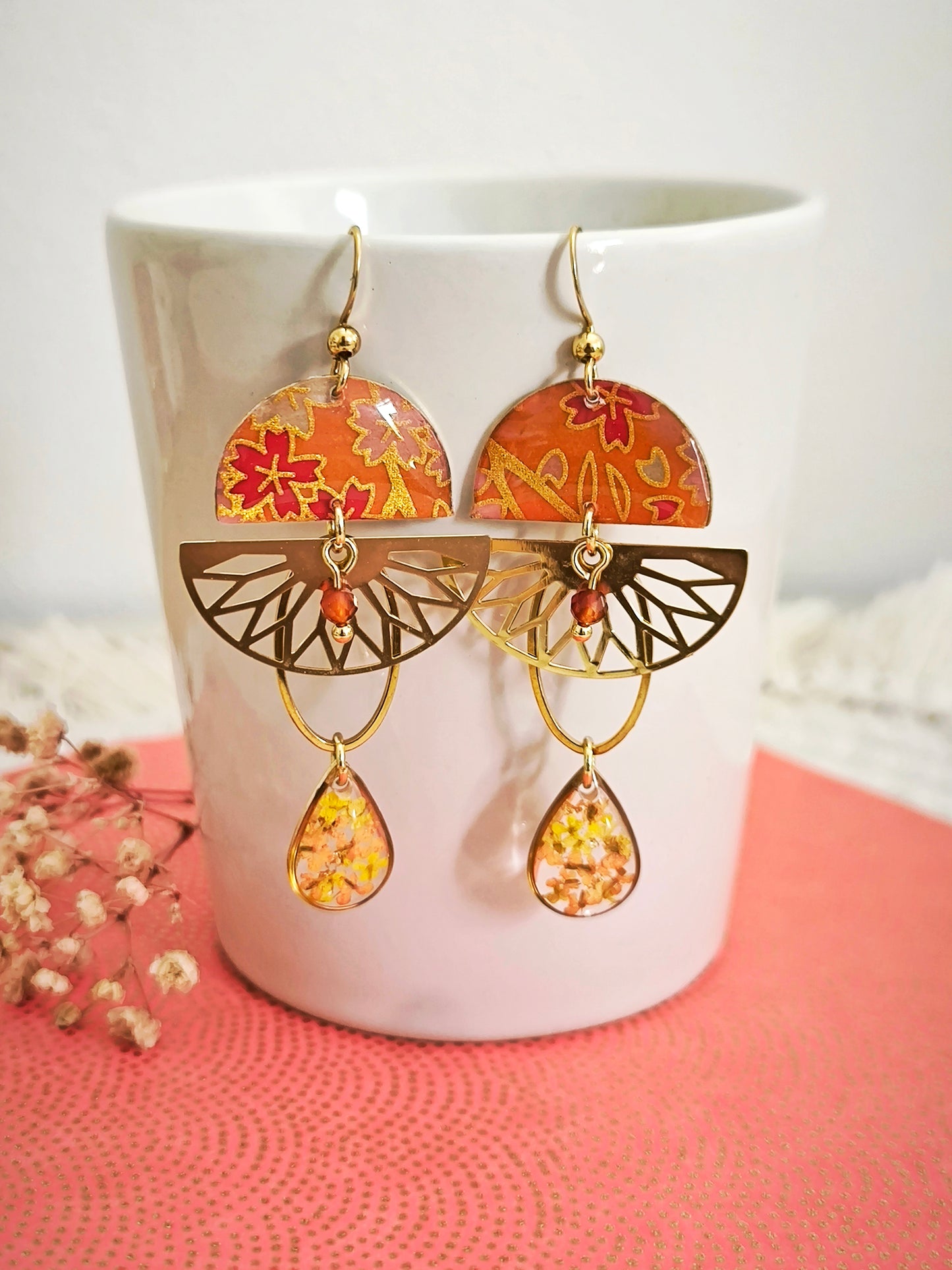 Boucles d'oreilles Hanamizuki - jaune orangé
